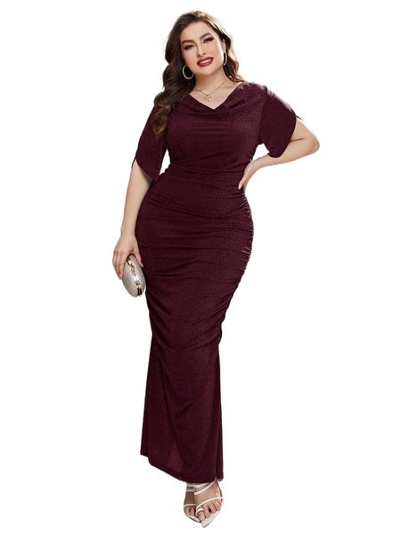 plus ruched split hem dress q5li#, Black
plus ruched split hem dress q5li#, Black