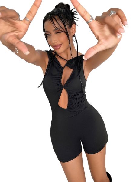 cut out front unitard romper u2lt#, Black;white