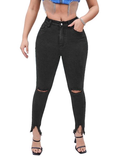 sxy ripped raw hem jeans b8h5#, Blue