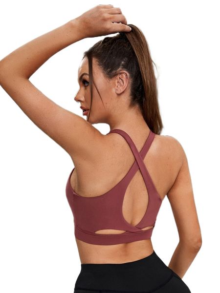 cut out crisscross back sports bra 31kp#, Gray