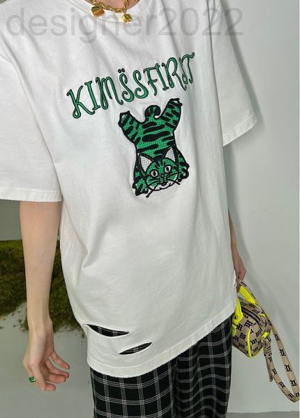 women's t-shirt designer tiger handstand short sleeved funny tiger letter embroidery irregular holes in hem old style full of personali, White
women's t-shirt designer tiger handstand short sleeved funny tiger letter embroidery irregular holes in hem old style full of personali, White