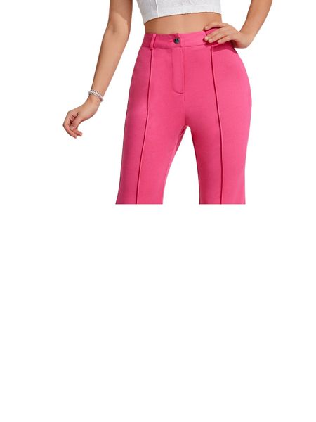 high waist press crease flare leg pants 474p#, Black;white