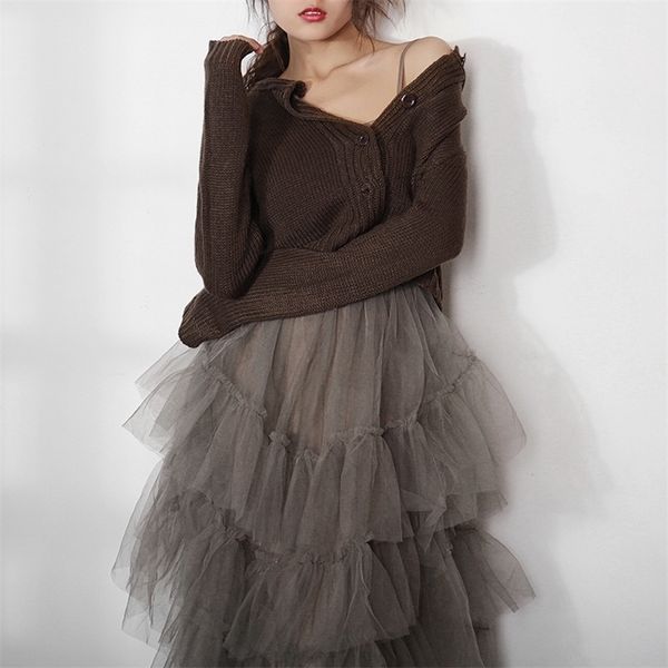 autumn women 2 pieces set contrast color knitted cardigan sweaters irregular spaghetti strap patchwork mesh dress 1227 t200608, White
autumn women 2 pieces set contrast color knitted cardigan sweaters irregular spaghetti strap patchwork mesh dress 1227 t200608, White