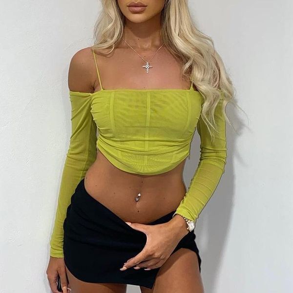 women's t-shirt off shoulder long sleeves green women 2022 square neck mesh asymmetrical cropped navel backless 0726women's, White
women's t-shirt off shoulder long sleeves green women 2022 square neck mesh asymmetrical cropped navel backless 0726women's, White