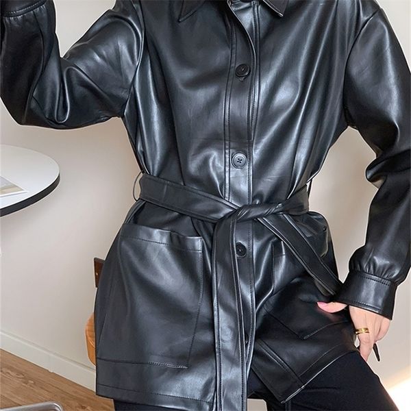 ailegogo spring autumn women streetwear pu faux leather long jacket with belt moto biker female single breasted coat outwear 220815, Black
ailegogo spring autumn women streetwear pu faux leather long jacket with belt moto biker female single breasted coat outwear 220815, Black