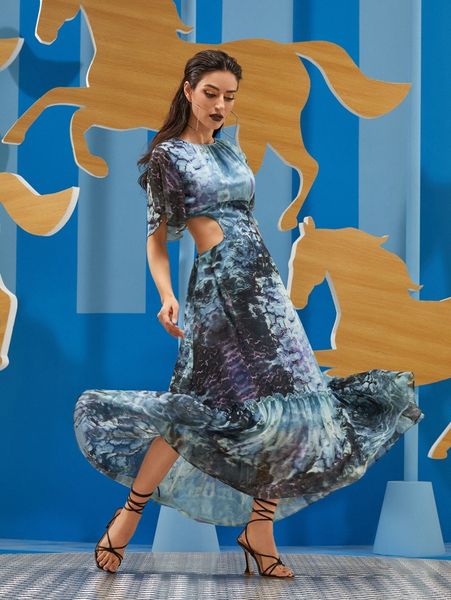 x diliana malaish allover print cut out butterfly sleeve frill trim dress y0kz#, Black;gray
x diliana malaish allover print cut out butterfly sleeve frill trim dress y0kz#, Black;gray