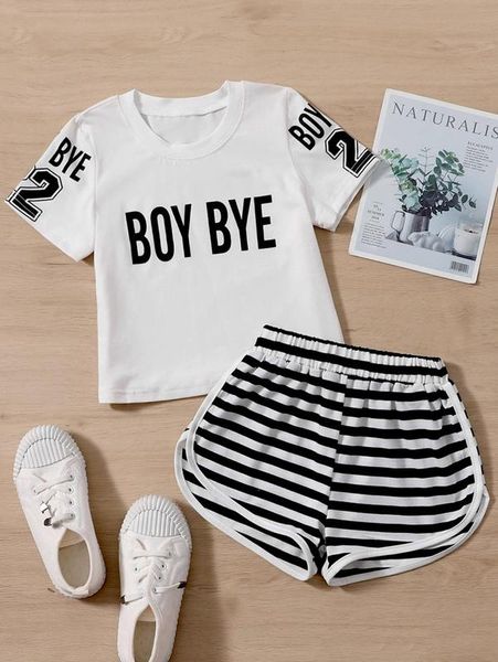 toddler girls letter graphic tee & striped contrast binding shorts she, White
toddler girls letter graphic tee & striped contrast binding shorts she, White