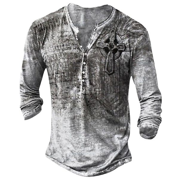 men's henley shirt tee t shirt graphic cross plus size henley street casual button-down print long sleeve basic casual classic big and, White;black