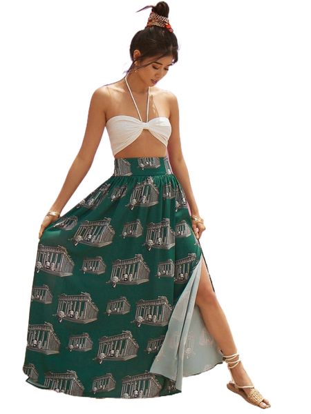 x dino & panda art allover cartoon graphic wide waistband split hem skirt g4u4#, Black
x dino & panda art allover cartoon graphic wide waistband split hem skirt g4u4#, Black