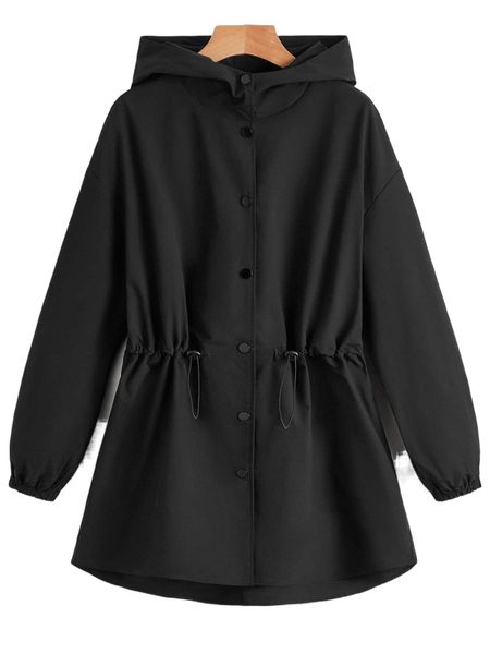 drop shoulder drawstring waist hooded coat 58mn#, Black
drop shoulder drawstring waist hooded coat 58mn#, Black