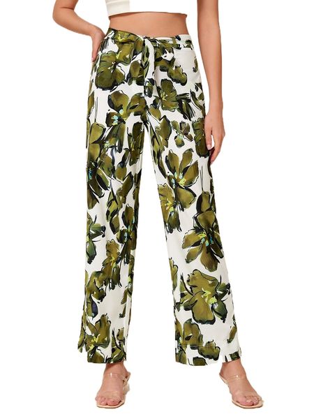 allover floral print belted wide leg pants g8mx#, Black;white
allover floral print belted wide leg pants g8mx#, Black;white