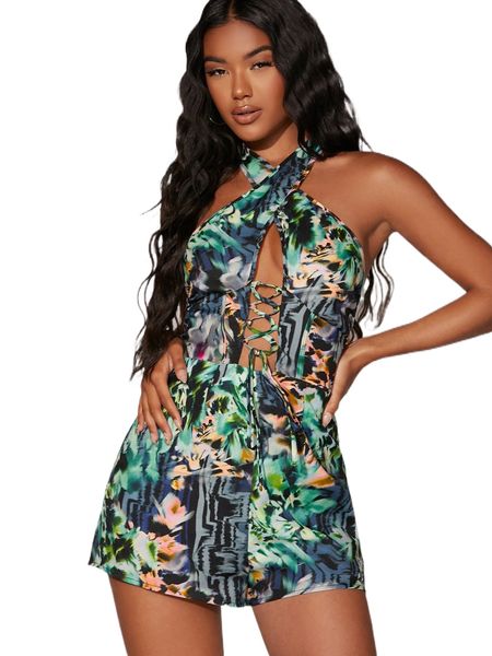 bae graphic print lace up front cut out crisscross backless halter romper m8lv#, Black;white
bae graphic print lace up front cut out crisscross backless halter romper m8lv#, Black;white