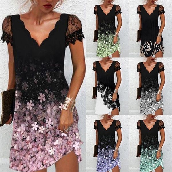 women print v neck lace stitching short-sleeved dress fashion elegant summer plus size casual vintage vestidos sundress 220330, Black;gray
women print v neck lace stitching short-sleeved dress fashion elegant summer plus size casual vintage vestidos sundress 220330, Black;gray
