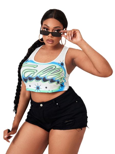 sxy plus letter graphic tank h82f#, Black