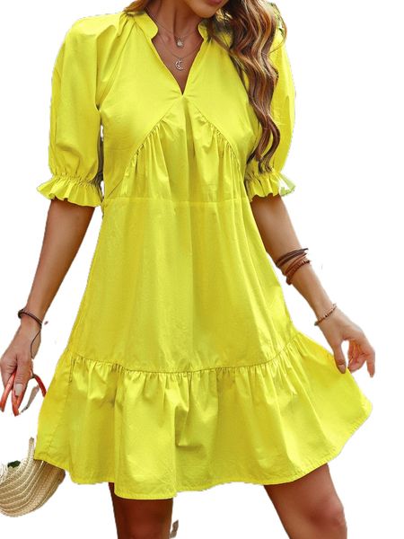 notch neck ruffle hem dress 78f8#, Black;gray
notch neck ruffle hem dress 78f8#, Black;gray