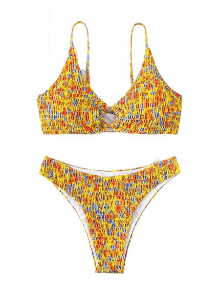 ditsy floral ring linked smocked bikini swimsuit 97ya#, White;black
ditsy floral ring linked smocked bikini swimsuit 97ya#, White;black