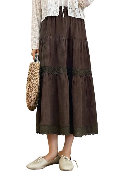 dazy ruffle hem contrast lace skirt w7fi#, Black
dazy ruffle hem contrast lace skirt w7fi#, Black