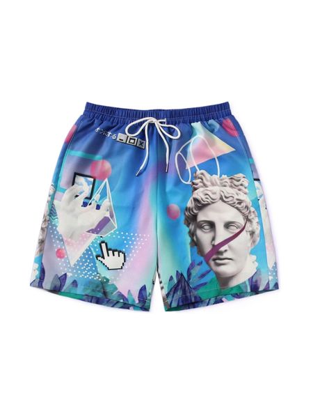 romwe anime guys figure graphic drawstring shorts s8h6#, White;black