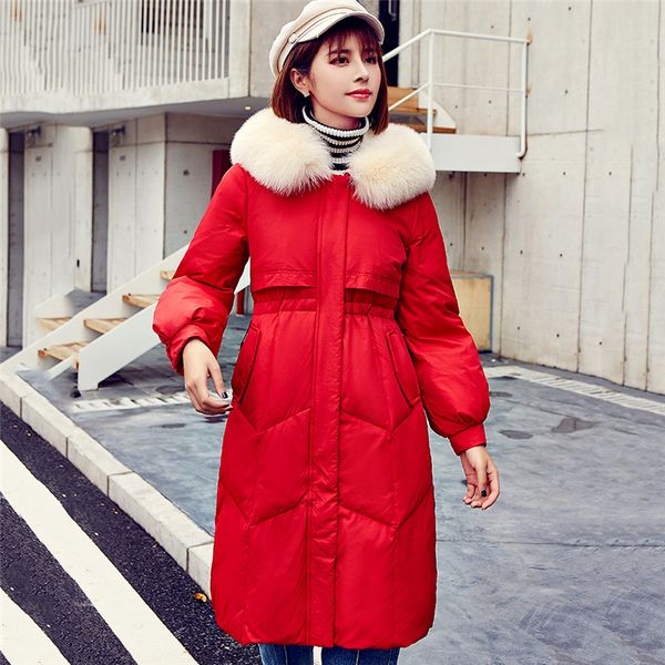 women winter real fur collar hooded white duck down jacket female slim warm long coats casaca mujer 201103, Black
women winter real fur collar hooded white duck down jacket female slim warm long coats casaca mujer 201103, Black