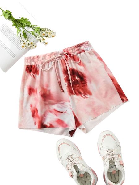 tie dye knot waist shorts v3rb#, White;black