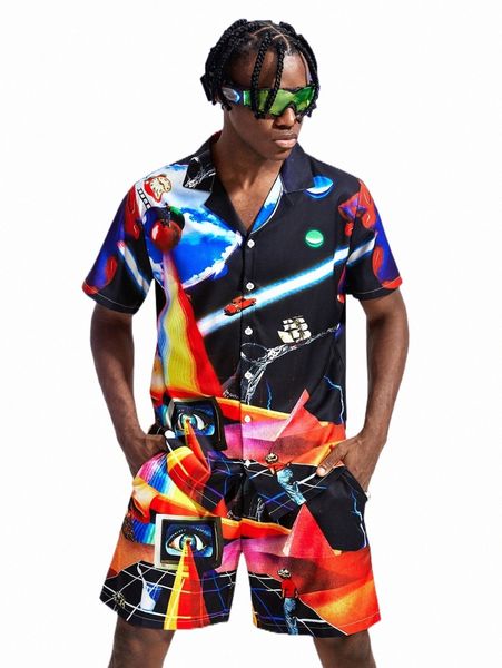 romwe x dynamodoh guys figure & planet graphic button front shirt & drawstring shorts 90kq#, Gray
romwe x dynamodoh guys figure & planet graphic button front shirt & drawstring shorts 90kq#, Gray