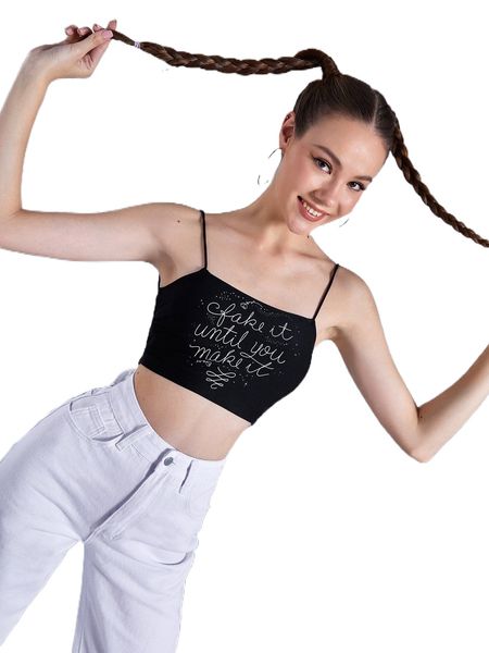 x anis illustration slogan graphic crop cami r0gt#, White