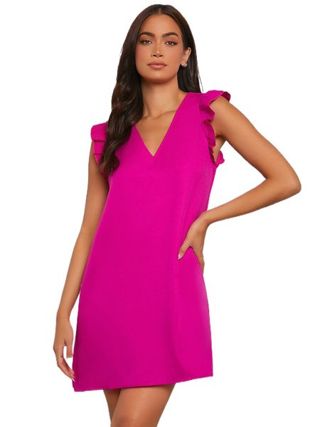 evolu v neck ruffle trim dress l8tf#, Black;gray 
evolu v neck ruffle trim dress l8tf#, Black;gray