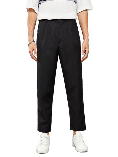 men plicated detail tapered pants i8pe#, Black