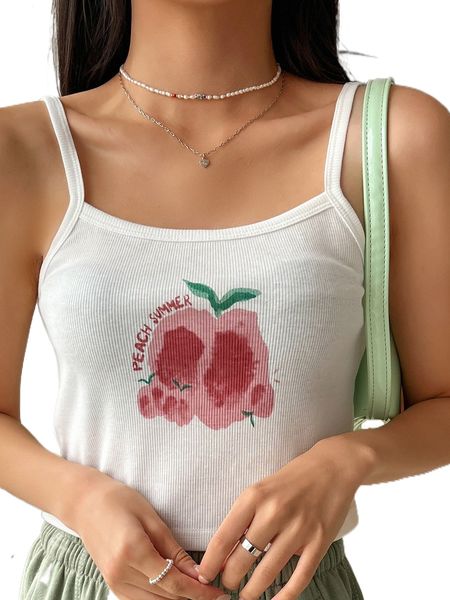 dazy peach and letter graphic cami y4yz#, White