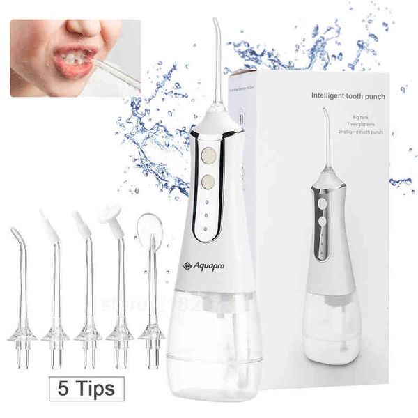 portable oral irrigator water flosser 350ml tank teeth whitening proof cleaner hygiene 5 nozzles jet 220510
portable oral irrigator water flosser 350ml tank teeth whitening proof cleaner hygiene 5 nozzles jet 220510