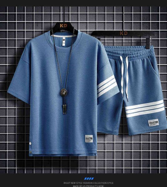 waffle sports suit men's fashion brand summer short sleeve t-shirt ice silk national pants with two-piece set, White;black
waffle sports suit men's fashion brand summer short sleeve t-shirt ice silk national pants with two-piece set, White;black