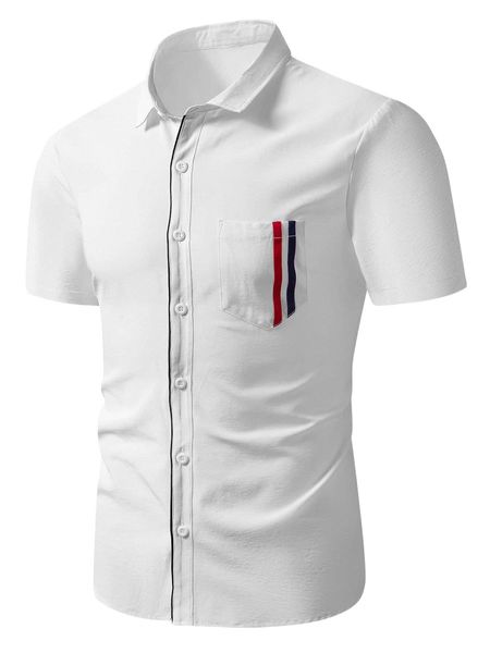 men contrast tape patched pocket shirt c976#, White;black