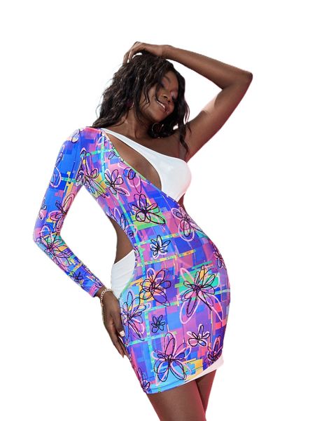 x spagnelli floral & plaid print one shoulder cut out 2 in 1 bodycon dress j42i#, Black;gray
x spagnelli floral & plaid print one shoulder cut out 2 in 1 bodycon dress j42i#, Black;gray
