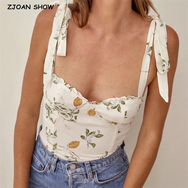 french tie bow strap fresh floral print cami summer ruched short tank retro cool girl slim crop tees 220519, White
french tie bow strap fresh floral print cami summer ruched short tank retro cool girl slim crop tees 220519, White