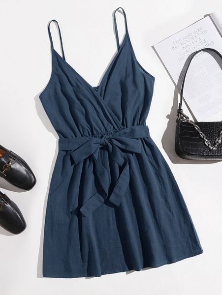 self belted cami dress 88li#, Black;gray
