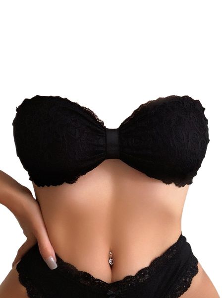 solid lace strapless bralette e0ji#, Black;red 
solid lace strapless bralette e0ji#, Black;red