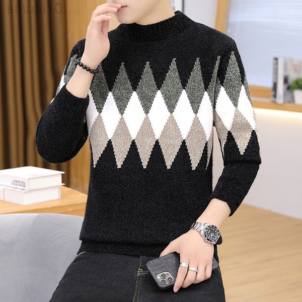 2022 men's autumn and winter new personality stitching casual thick sweater slim round neck pullover l220801, White;black
2022 men's autumn and winter new personality stitching casual thick sweater slim round neck pullover l220801, White;black