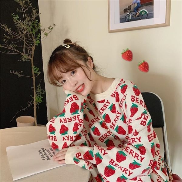 sweet strawberry winter womens harajuku letter long sleeve knit new fashion loose ins casual women sweater y200910, White;black
sweet strawberry winter womens harajuku letter long sleeve knit new fashion loose ins casual women sweater y200910, White;black