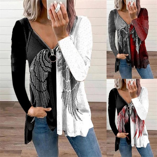autumn angel wing print long sleeve vintage v neck zipper pullover shirt casual loose plus size women's t-shirt 220511, White
autumn angel wing print long sleeve vintage v neck zipper pullover shirt casual loose plus size women's t-shirt 220511, White