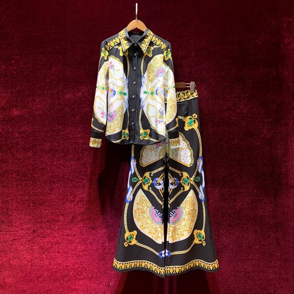 european and american women's wear spring 2022 new printed shirt with long sleeves and chain wide-legged pants fashion suits, White
european and american women's wear spring 2022 new printed shirt with long sleeves and chain wide-legged pants fashion suits, White