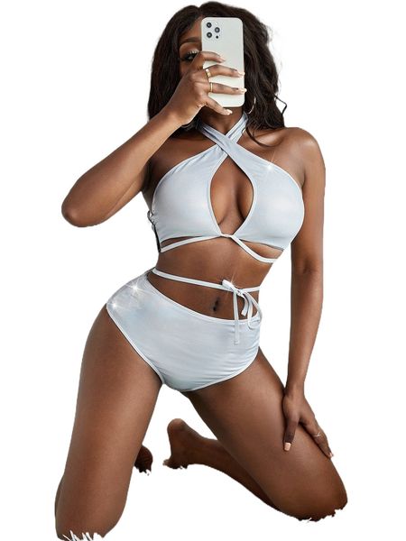 tie back halter high waist bikini swimsuit k2oo#, White;black
tie back halter high waist bikini swimsuit k2oo#, White;black