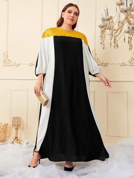 plus jacquard yoke colorblock lantern sleeve dress 52wh#, Black
plus jacquard yoke colorblock lantern sleeve dress 52wh#, Black
