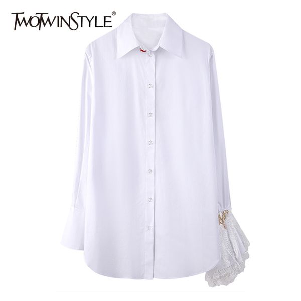 minimalist patchwork lace shirt for women lapel long sleeve white casual blouse female fashion clothing 210423
minimalist patchwork lace shirt for women lapel long sleeve white casual blouse female fashion clothing 210423