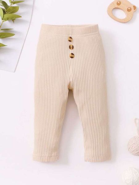 baby rib-knit button detail pants she, Blue 
baby rib-knit button detail pants she, Blue
