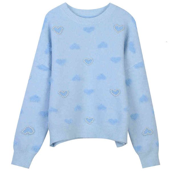women's sweaters spring 2022 blue heavy industry flocking nail bead love splicing sweet slim round neck pullover sweater 717p, White;black
women's sweaters spring 2022 blue heavy industry flocking nail bead love splicing sweet slim round neck pullover sweater 717p, White;black