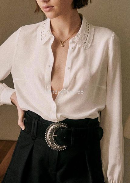 women's polos se french single early autumn women's clothing niche hollowed out embroidered collar wrapped edge button sand washed, White
women's polos se french single early autumn women's clothing niche hollowed out embroidered collar wrapped edge button sand washed, White