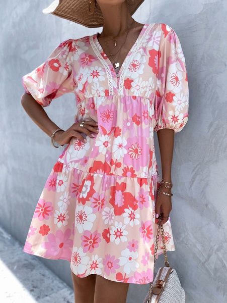 floral lace insert smock dress r7be#, Black;gray
floral lace insert smock dress r7be#, Black;gray