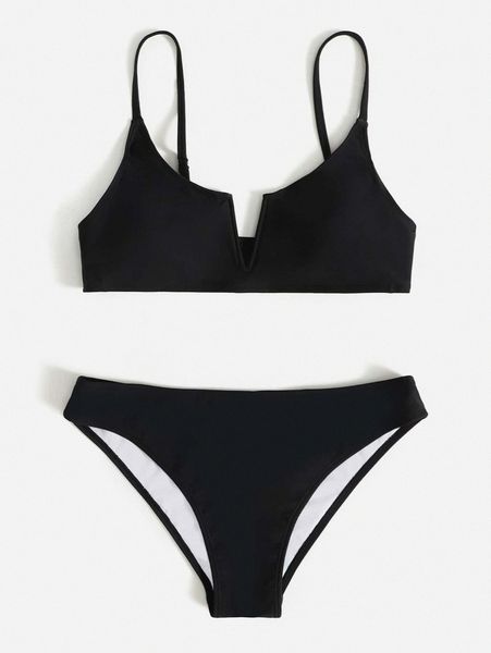 plain v wired bikini swimsuit 01ow#, White;black 
plain v wired bikini swimsuit 01ow#, White;black