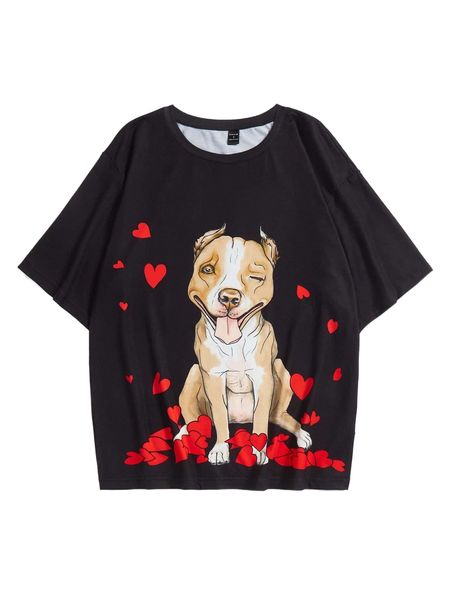 x christine mccabe drop shoulder heart & dog print tee s4dx#, White 
x christine mccabe drop shoulder heart & dog print tee s4dx#, White
