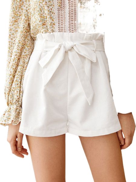 self belted paperbag waist shorts c2jl#, White;black 
self belted paperbag waist shorts c2jl#, White;black